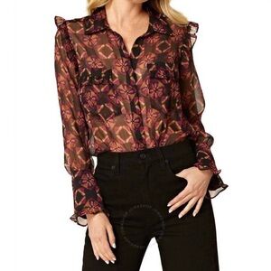 MISA Los Angeles Anita Long Sleeve Blouse Top in Shibori Prism sz M